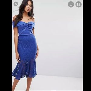 ASOS Twist Front Scuba & Lace Pephem Midi Dress